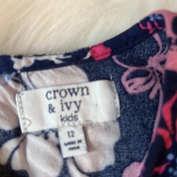 Crown & Ivy Girls Blue Floral Dress W/ Ruffle Sleeves Size 12 - Picture 3 of 6